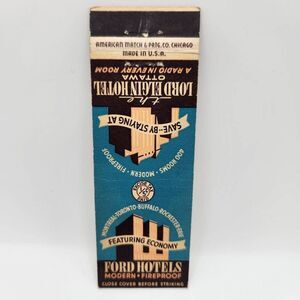 Vintage Matchbook Ford Hotels Lord Elgin Hotel Tax Canada 1940s Ottawa Ephemera